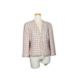 Carlisle Tweed Blazer With Mother Of Pearl Buttons Vintage 90s Made in Hong Kong